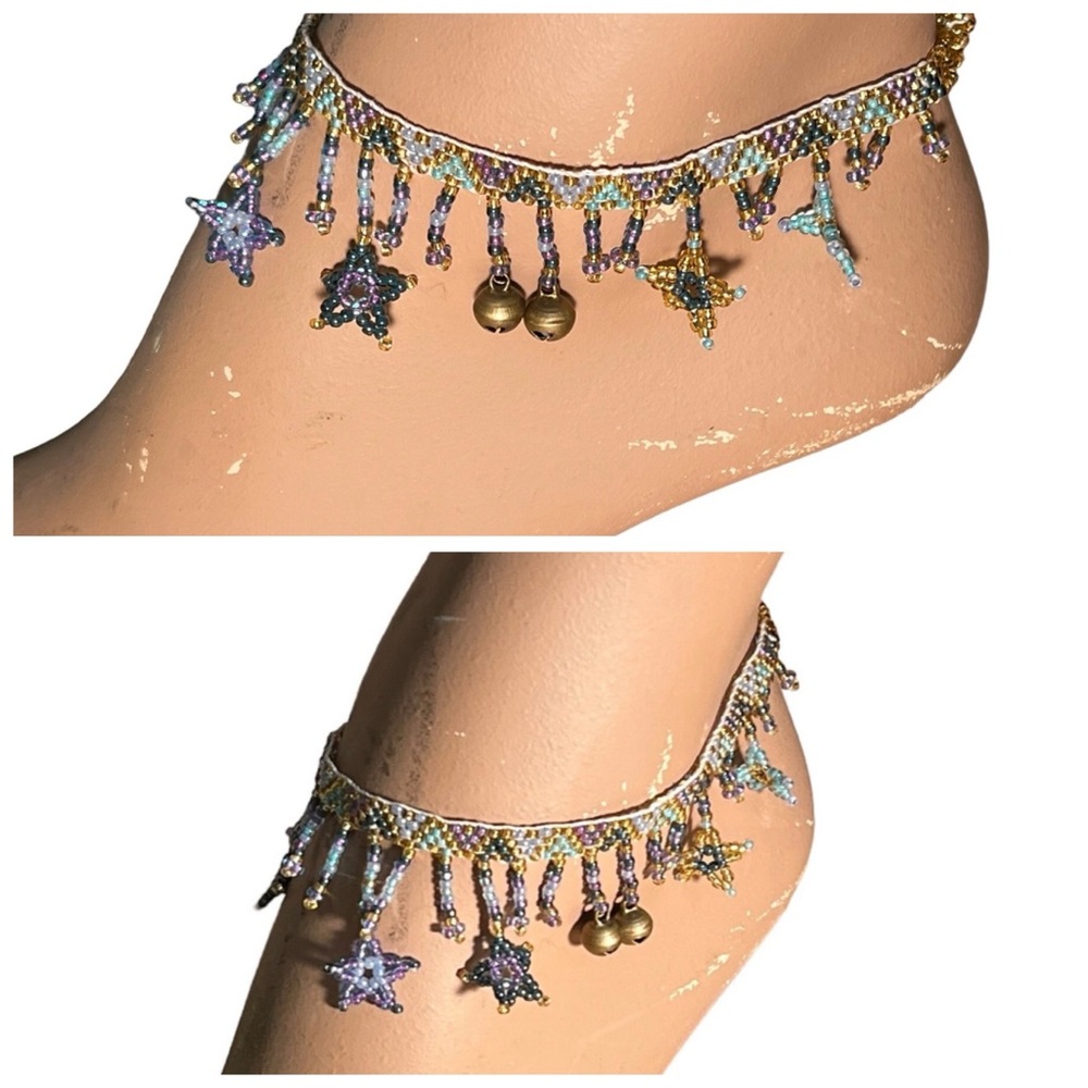 Beaded Star Anklet with Brass Bells